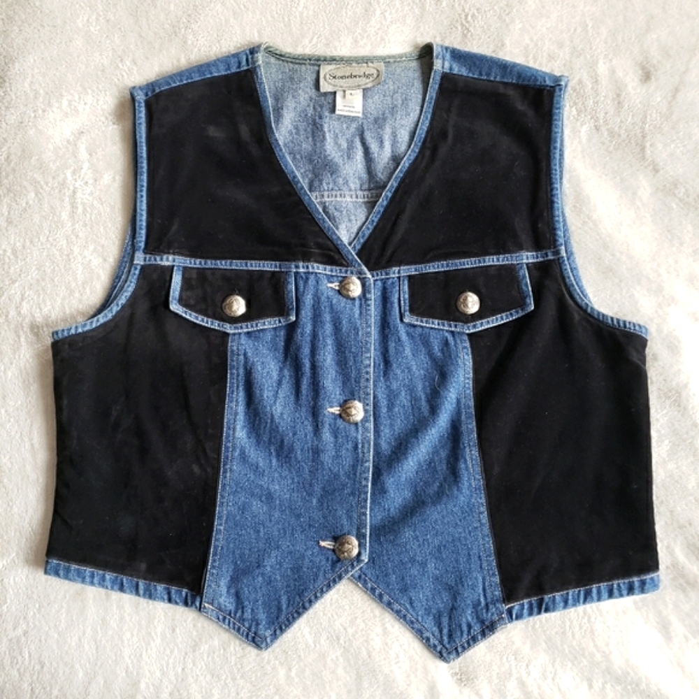 Vintage Stonebridge Black Velvet Denim Vest a Levi's Brand